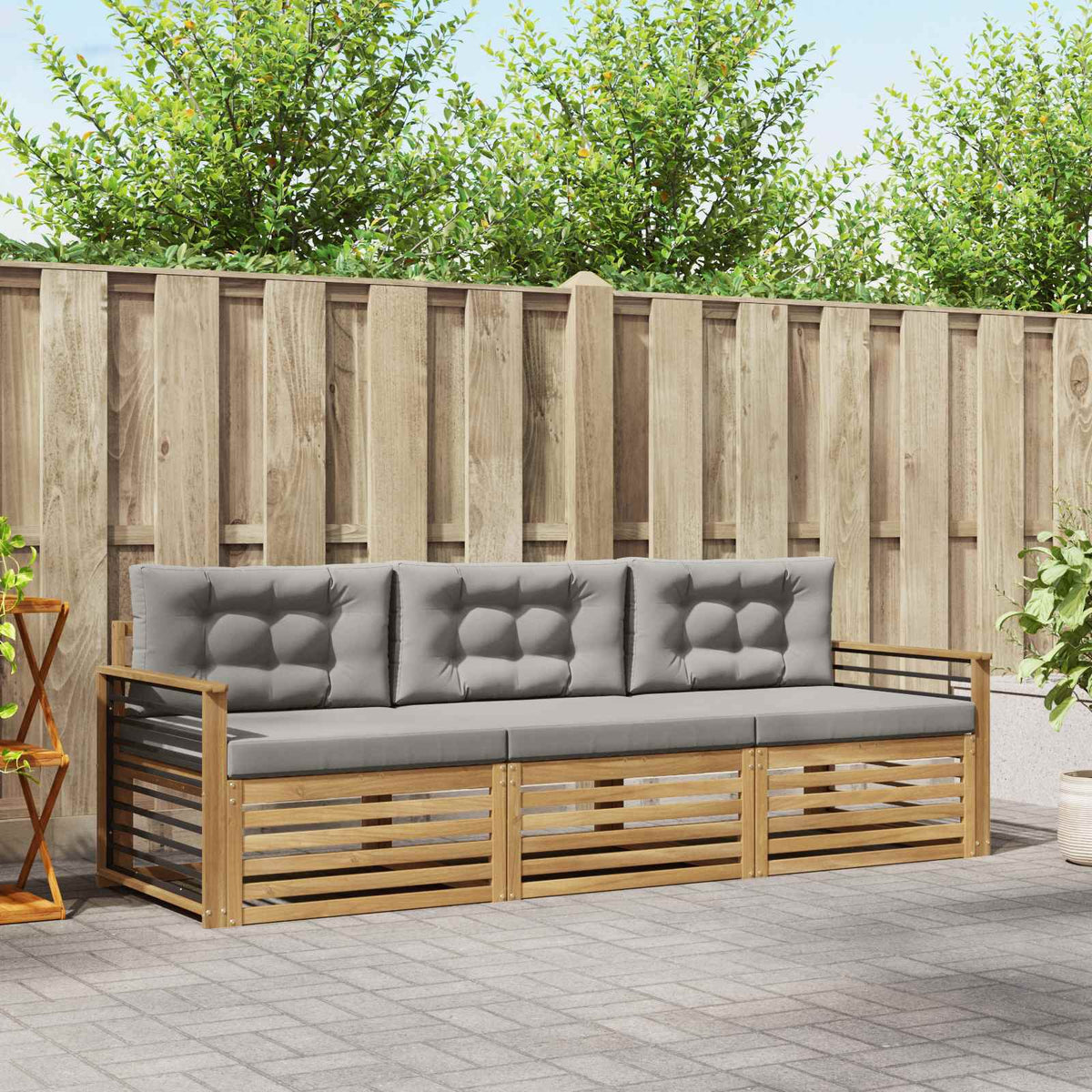 Buiten bankenset met kussen 3 pcs Wit en Lichtgrijs Polyester is nu te koop bij PeponiXL, paradijselijk wonen!