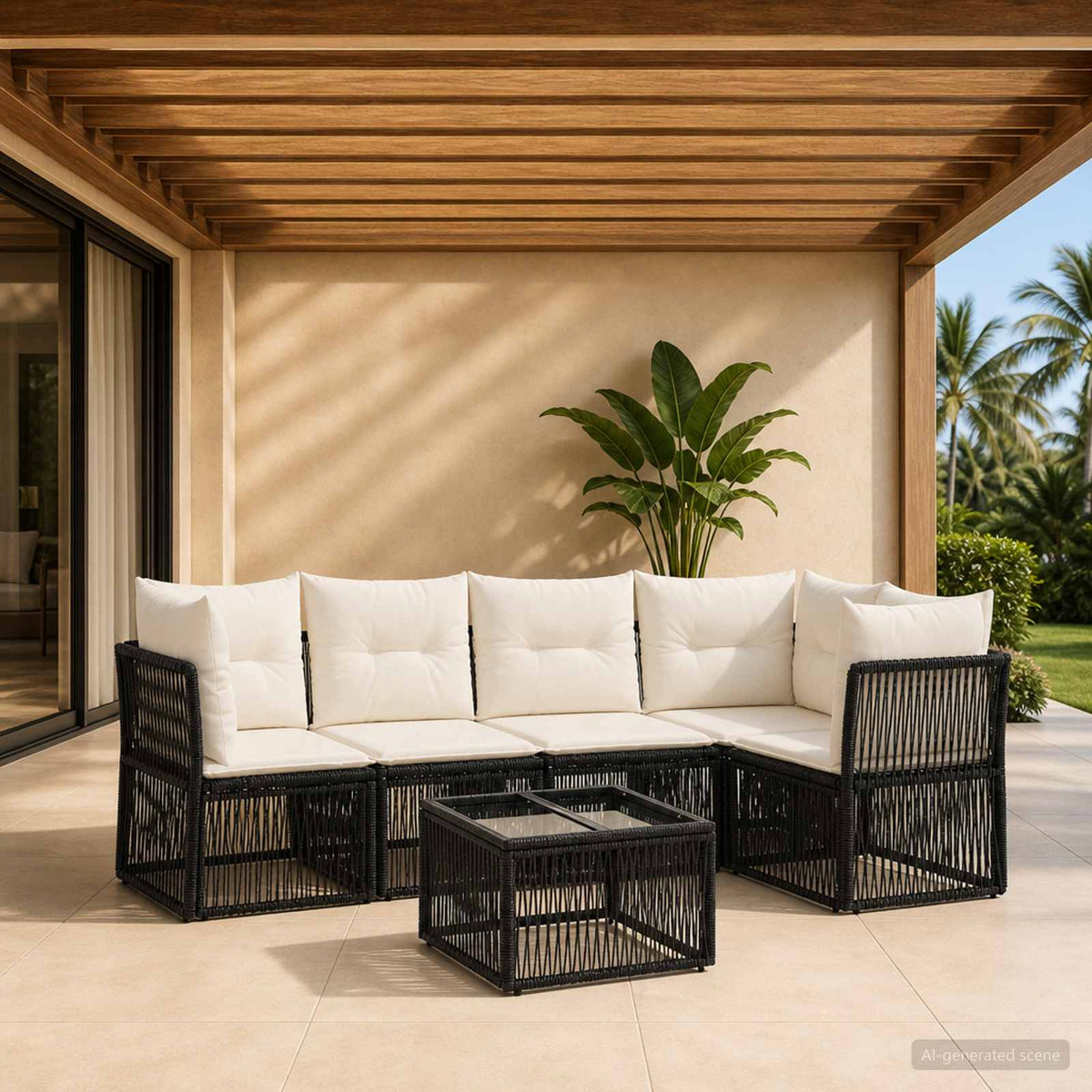 Tuinbankenset 6 pcs Zwart poly rattan is nu te koop bij PeponiXL, paradijselijk wonen!