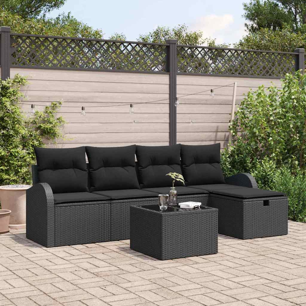 Bankstel met kussen met opslag 6 pcs Zwart poly rattan is nu te koop bij PeponiXL, paradijselijk wonen!