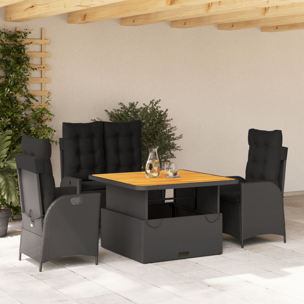 4-delige Tuinset met kussens poly rattan zwart is nu te koop bij PeponiXL, paradijselijk wonen!