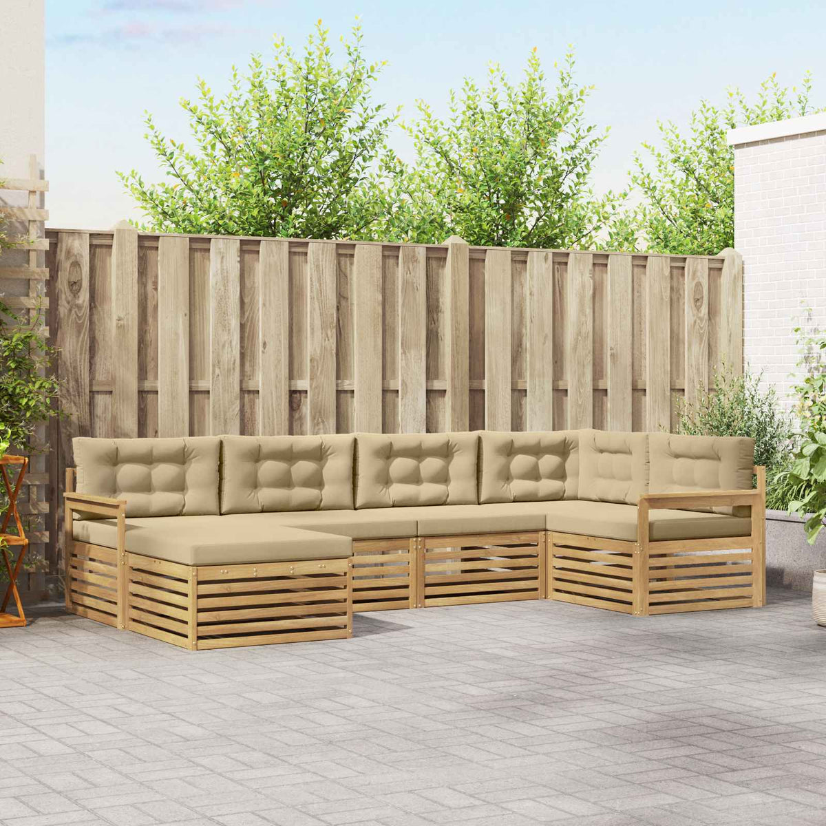 Buiten bankenset met kussen 6 pcs Wit en Beige Polyester is nu te koop bij PeponiXL, paradijselijk wonen!