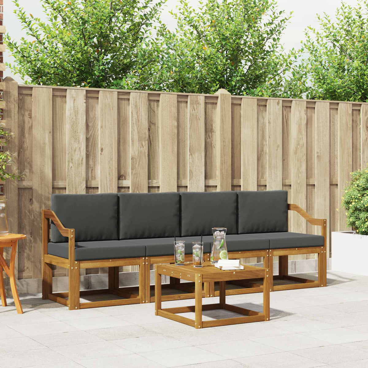 Buiten bankenset met kussen 5 pcs Natuurlijk en Antraciet is nu te koop bij PeponiXL, paradijselijk wonen!