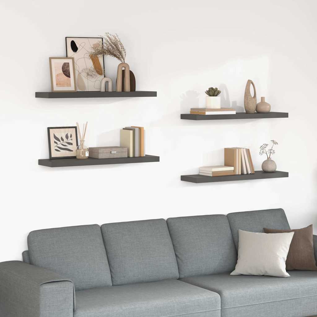 Wandschappen zwevend 4 st 90x23,5x3,8 cm MDF hoogglans grijs is nu te koop bij PeponiXL, paradijselijk wonen!
