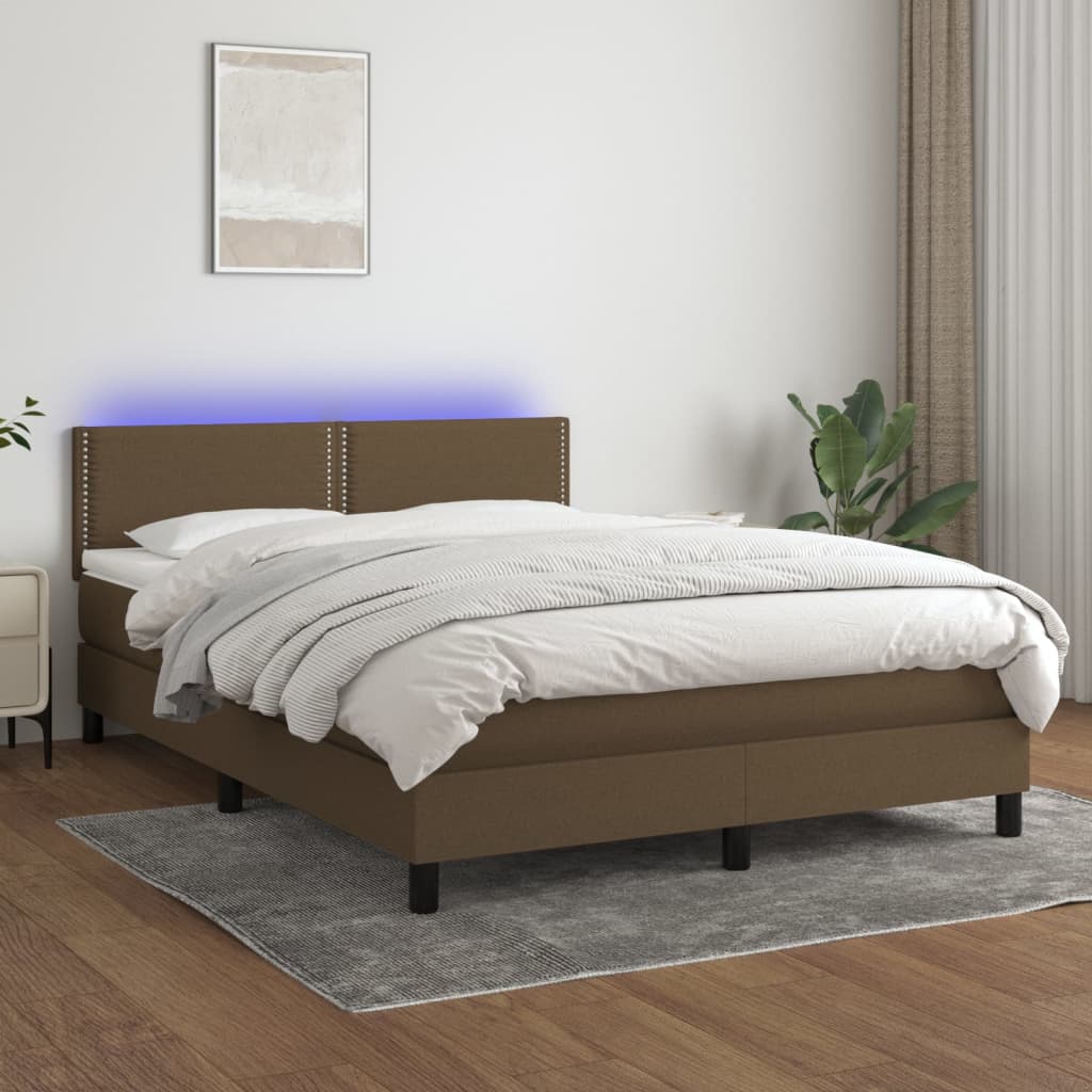 Boxspring met matras en LED stof donkerbruin 140x190 cm is nu te koop bij PeponiXL, paradijselijk wonen!