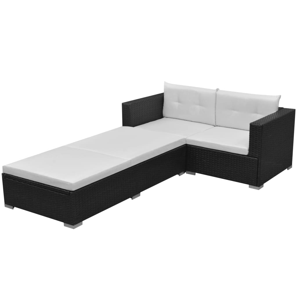 3-delige Loungeset met kussens poly rattan zwart is nu te koop bij PeponiXL, paradijselijk wonen!