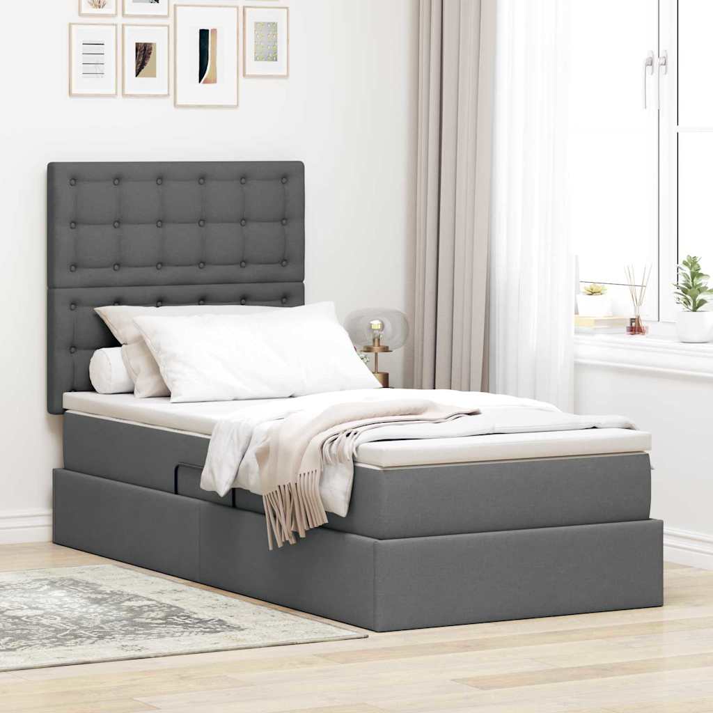 Opbergbed met LED met matras Donkergrijs 90 x 190 cm Polyester is nu te koop bij PeponiXL, paradijselijk wonen!