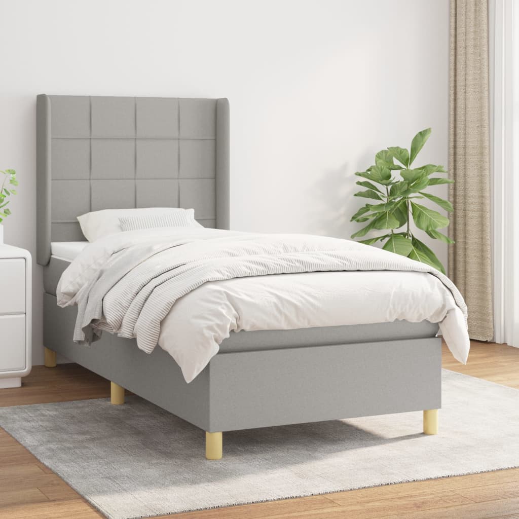 Boxspring met matras stof lichtgrijs 100x200 cm is nu te koop bij PeponiXL, paradijselijk wonen!