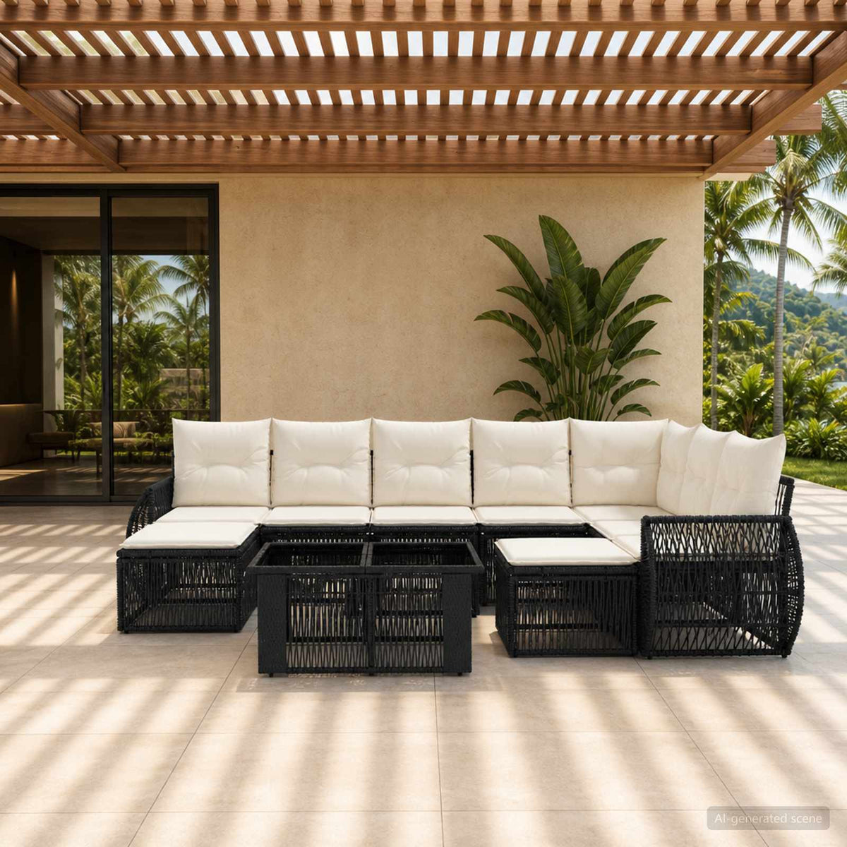 Tuinbankenset 10 st Zwart en Cream Wit poly rattan is nu te koop bij PeponiXL, paradijselijk wonen!