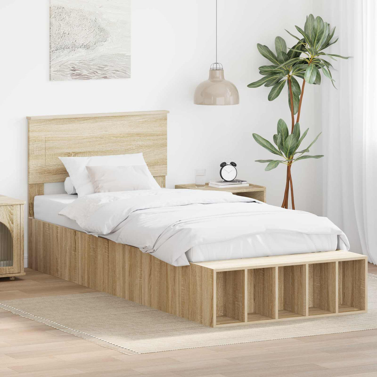 Bedframe met plank Sonoma Eiken 75 x 190 cm Bewerkt hout is nu te koop bij PeponiXL, paradijselijk wonen!