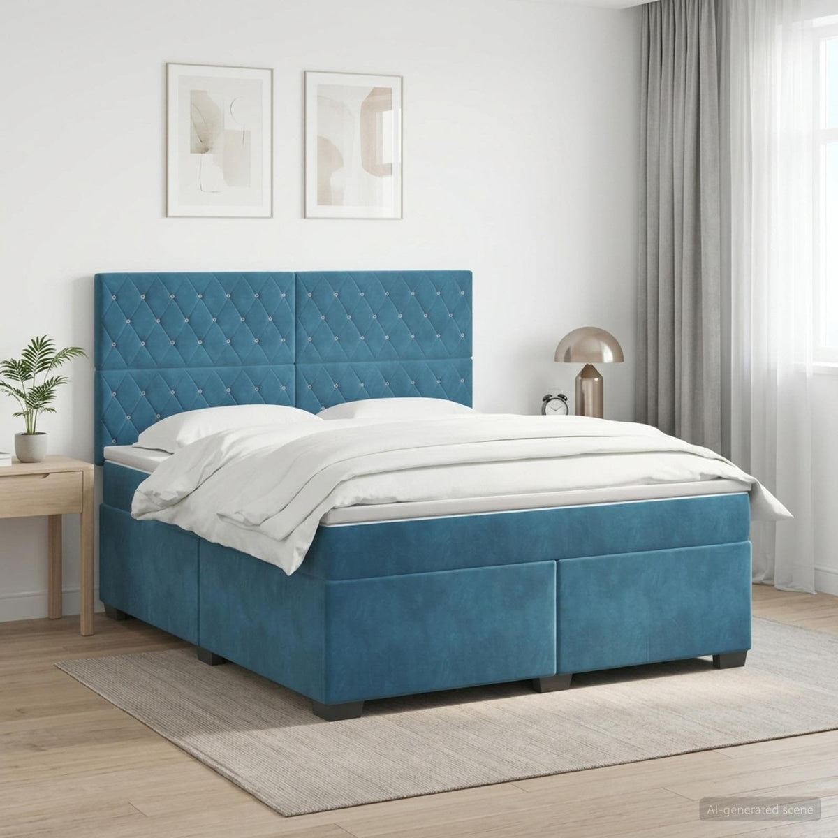 Boxspringbed met matras Blauw 140 x 190 cm Fluweel is nu te koop bij PeponiXL, paradijselijk wonen!