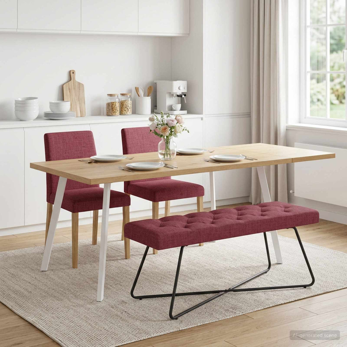 Bank met knoopverstelling Wijnrood 110 x 40 x 46 cm Stof is nu te koop bij PeponiXL, paradijselijk wonen!
