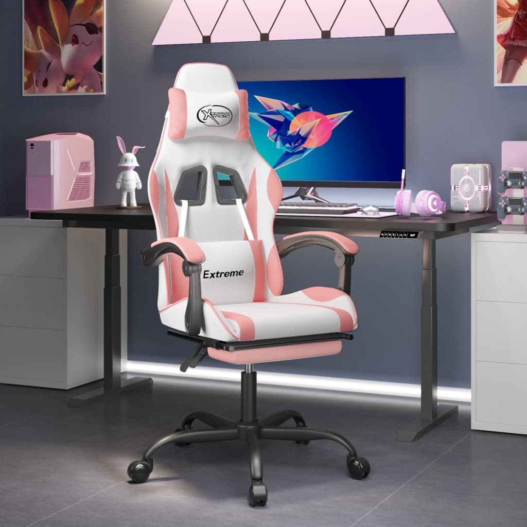 Gamestoel met voetensteun kunstleer wit en roze is nu te koop bij PeponiXL, paradijselijk wonen!