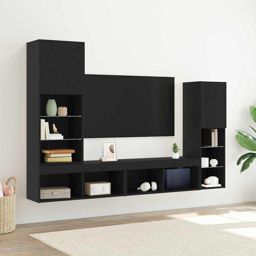 TV-kast 4 st Zwart eiken Bewerkt hout is nu te koop bij PeponiXL, paradijselijk wonen!