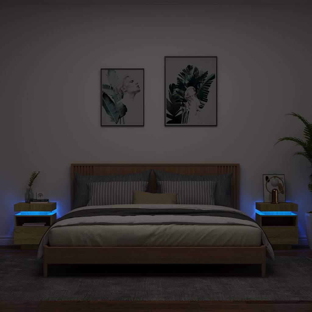 Nachtkastjes met LED 2 st 40x39x48,5 cm sonoma eikenkleurig is nu te koop bij PeponiXL, paradijselijk wonen!