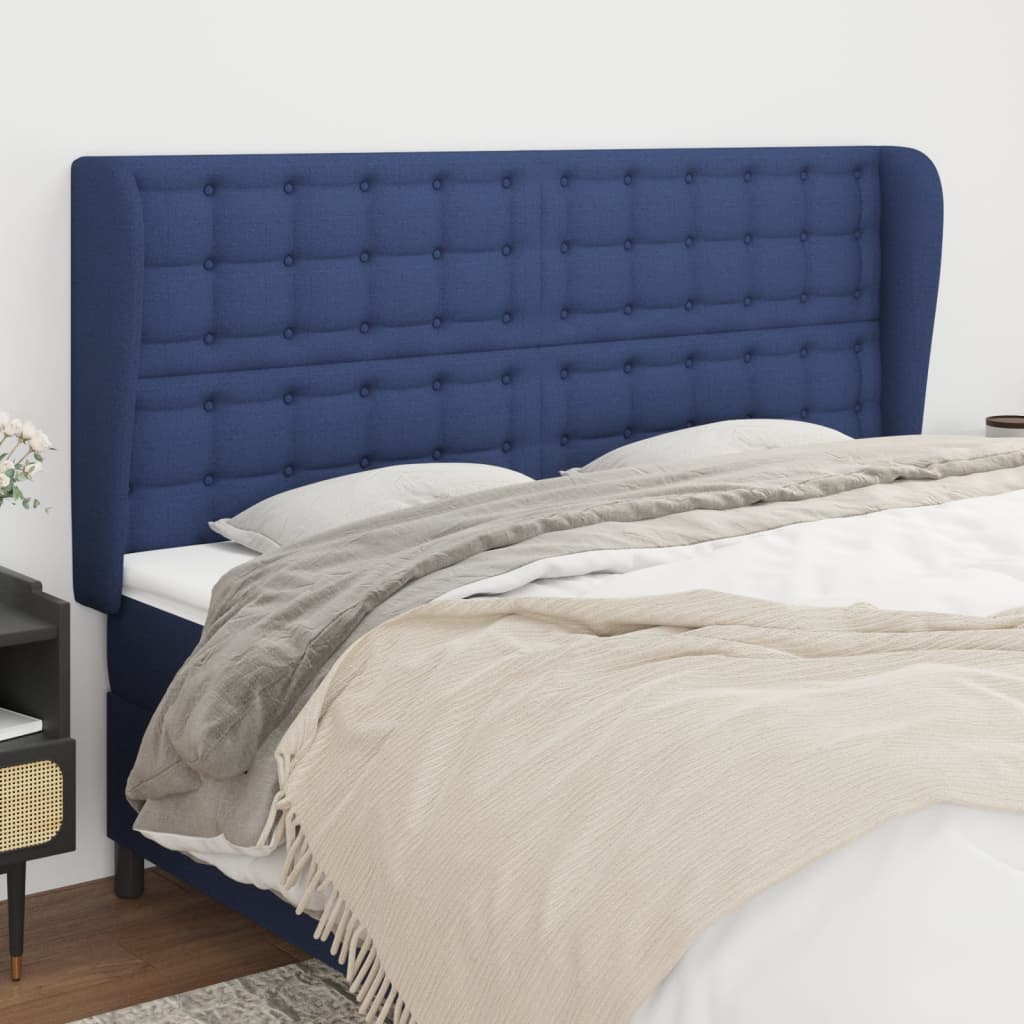 Hoofdbord met randen 183x23x118/128 cm stof blauw is nu te koop bij PeponiXL, paradijselijk wonen!