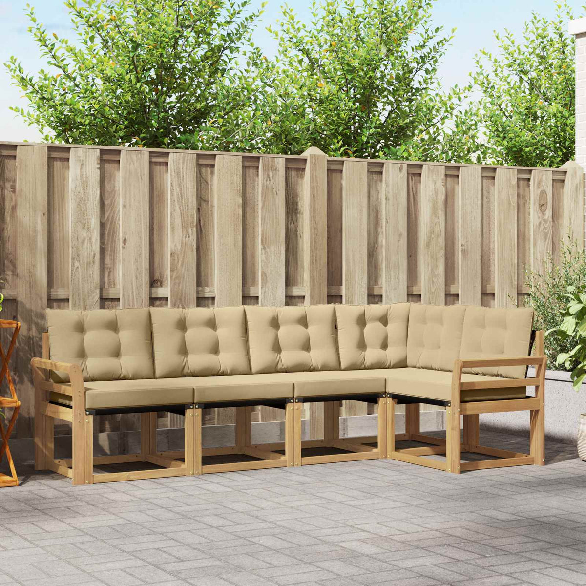 Buiten bankenset met kussen 5 pcs Wit en Beige is nu te koop bij PeponiXL, paradijselijk wonen!