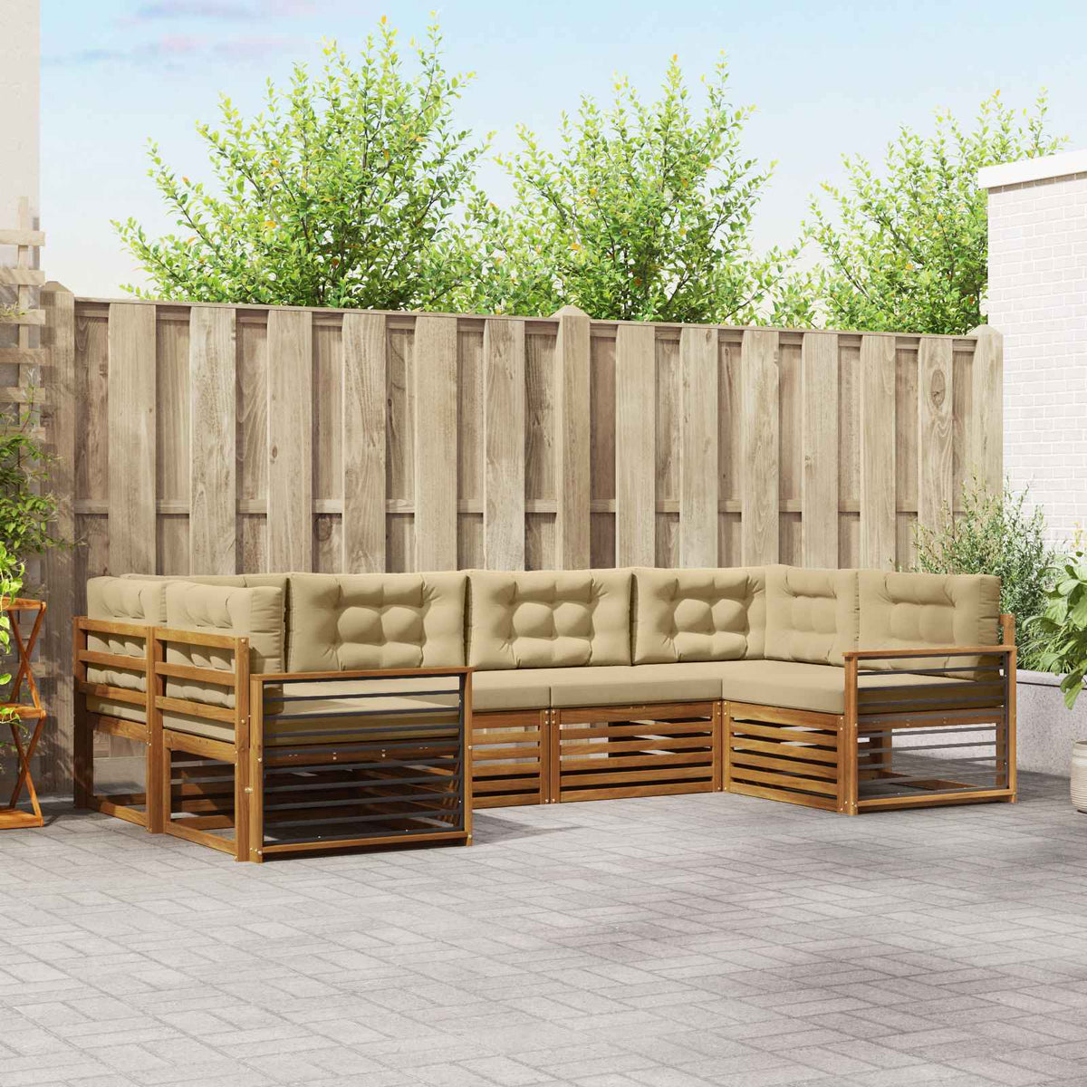 Buiten bankenset met kussen 6 pcs Natuurlijk en Beige is nu te koop bij PeponiXL, paradijselijk wonen!
