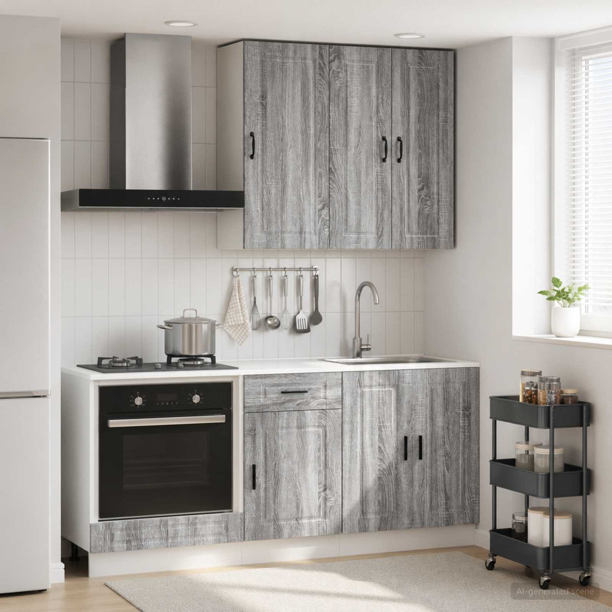 Keukenblok PORTO 5 pcs Grijs Sonoma Bewerkt hout is nu te koop bij PeponiXL, paradijselijk wonen!