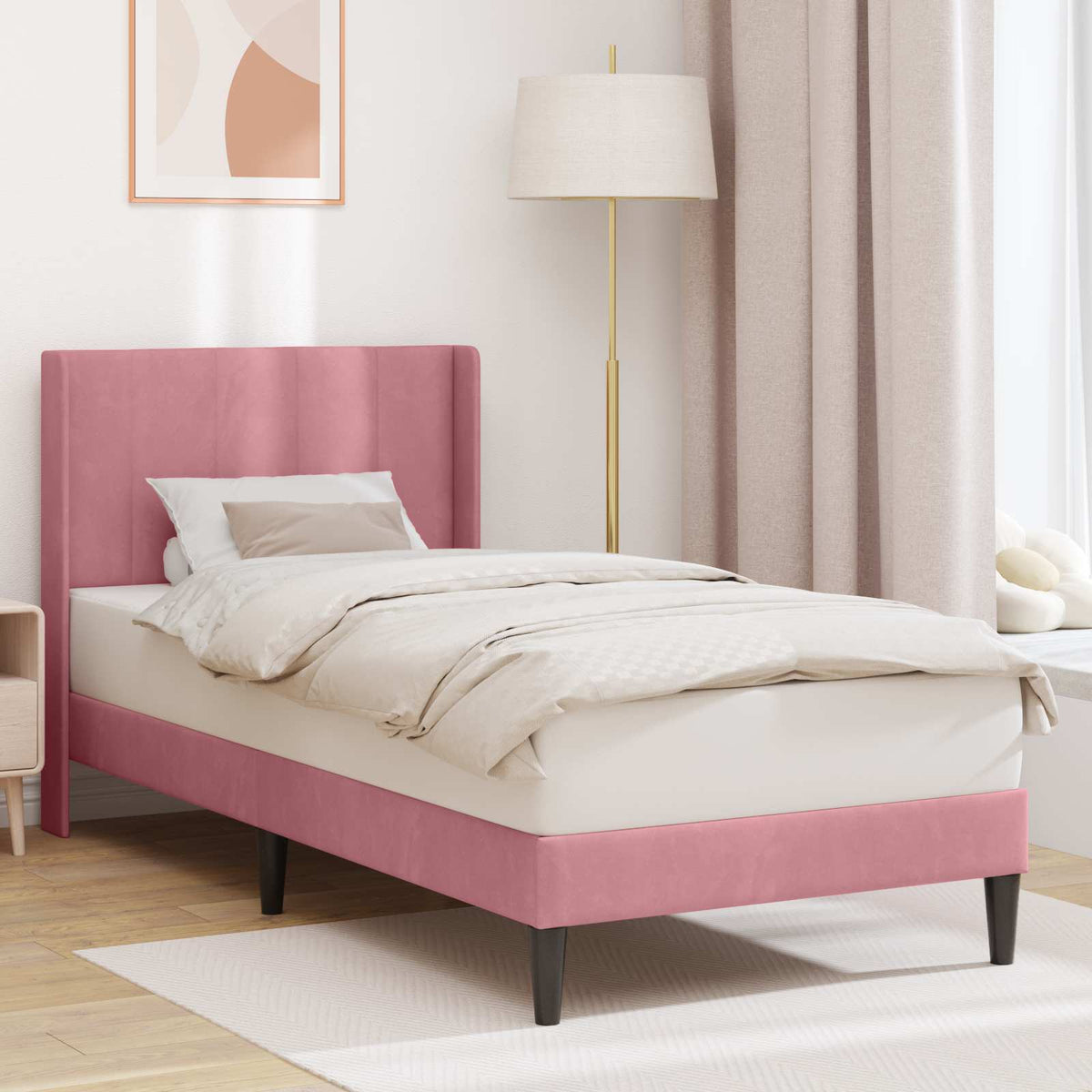 Bedframe met hoofdeinde Roze 80 x 200 cm Fluweel is nu te koop bij PeponiXL, paradijselijk wonen!