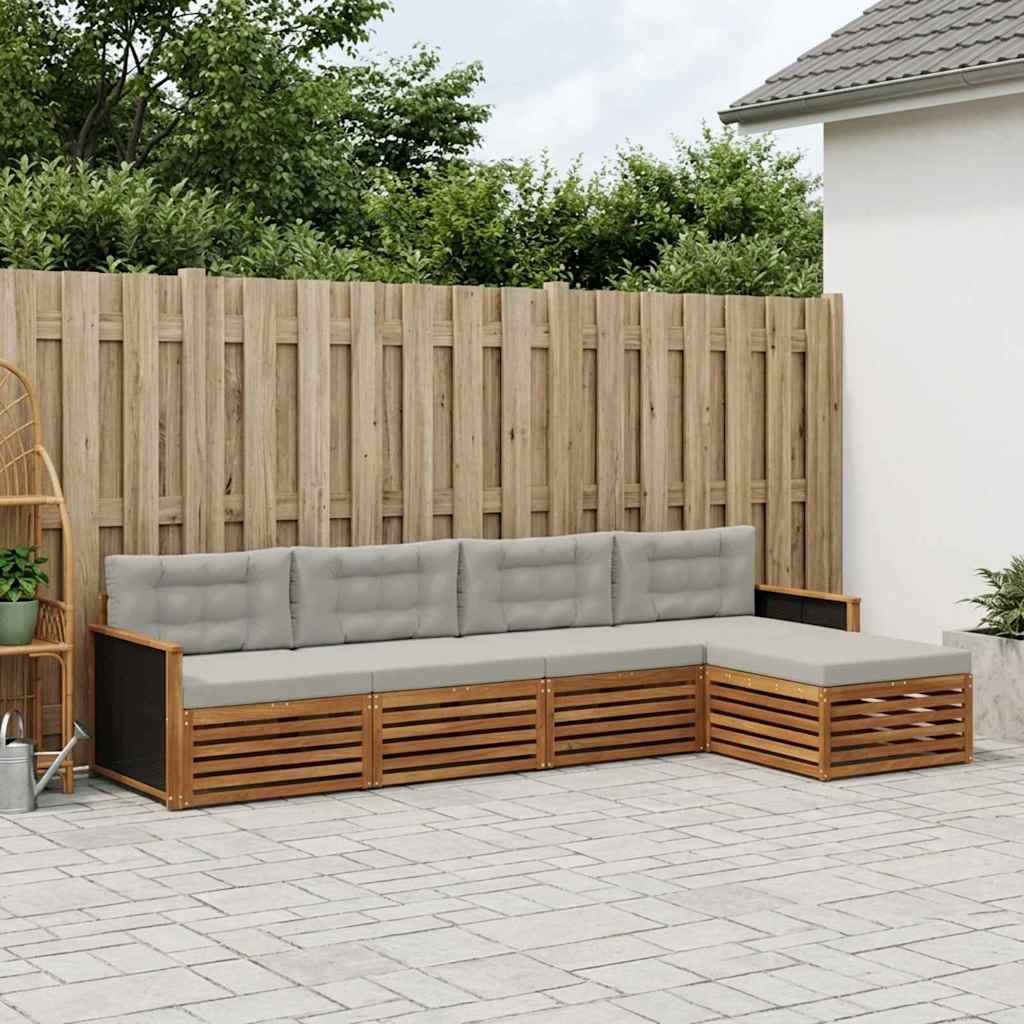 Buiten bankenset 5 pcs Naturel en lichtgrijs Polyester is nu te koop bij PeponiXL, paradijselijk wonen!