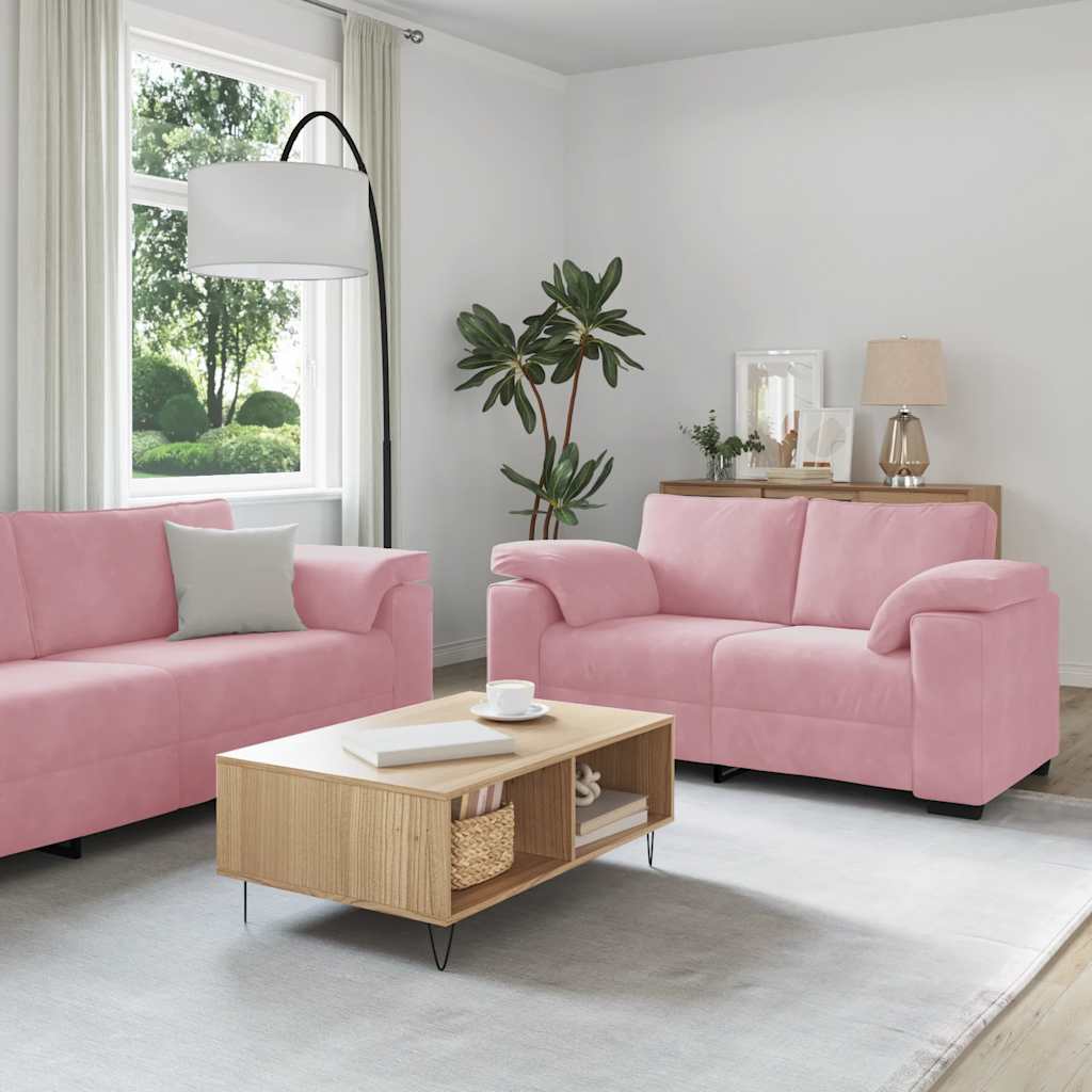 2-delige bankset met kussens roze fluweel is nu te koop bij PeponiXL, paradijselijk wonen!