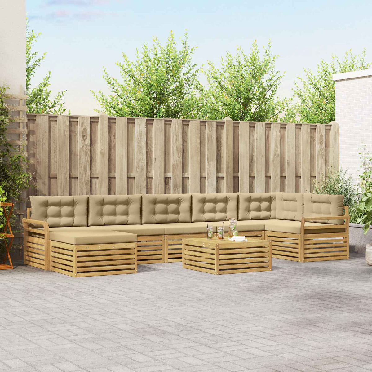 Buiten bankenset met kussen 8 pcs Wit en Beige is nu te koop bij PeponiXL, paradijselijk wonen!