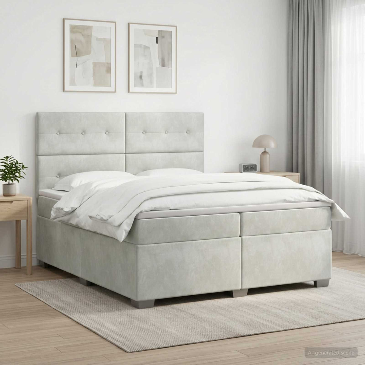 Boxspringbed met matras Lichtgrijs 200 x 200 cm Fluweel is nu te koop bij PeponiXL, paradijselijk wonen!