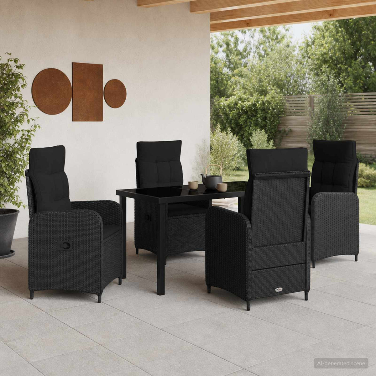 Buiten eettafelset 5 st Zwart poly rattan is nu te koop bij PeponiXL, paradijselijk wonen!