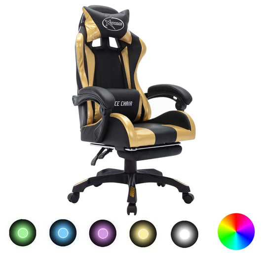 Racestoel met RGB LED-verlichting kunstleer goudkleurig en zwart is nu te koop bij PeponiXL, paradijselijk wonen!