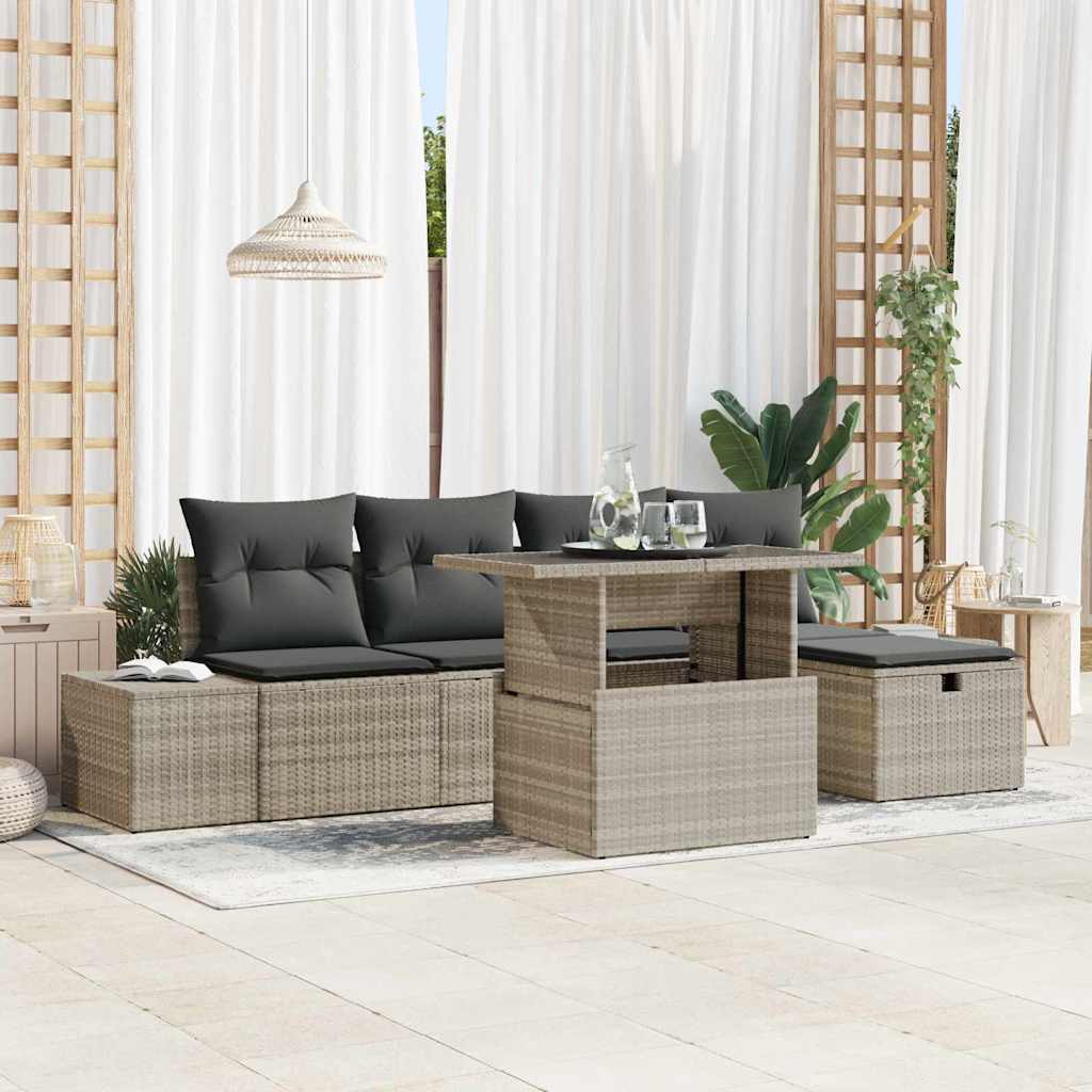 Tuin Sofa Set 6 st Lichtgrijs poly rattan is nu te koop bij PeponiXL, paradijselijk wonen!