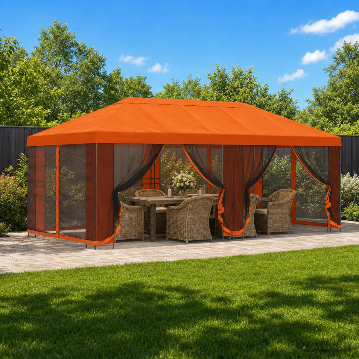 Paviljoen met zijwanden 6 x 3 m Oranje Polyester en staal 190 is nu te koop bij PeponiXL, paradijselijk wonen!