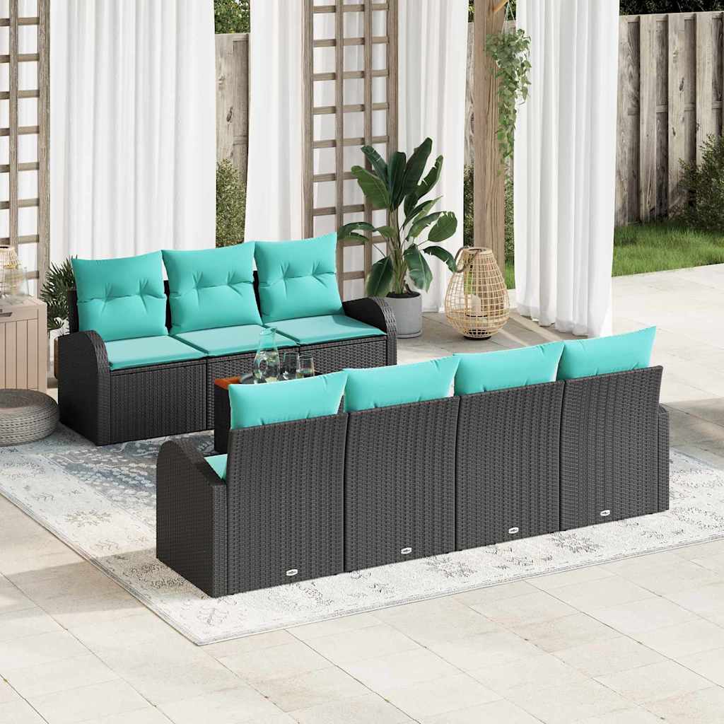 Tuinbankenset met opslag 8 pcs Zwart en Turquoise poly rattan is nu te koop bij PeponiXL, paradijselijk wonen!
