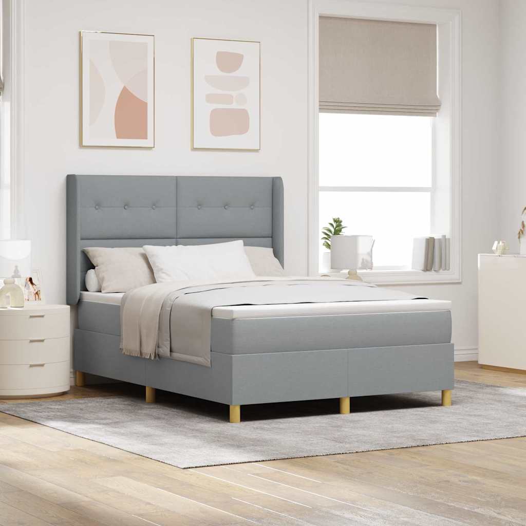 Boxspringbed met hoofdeinde Lichtgrijs 140 x 190 cm Stof is nu te koop bij PeponiXL, paradijselijk wonen!