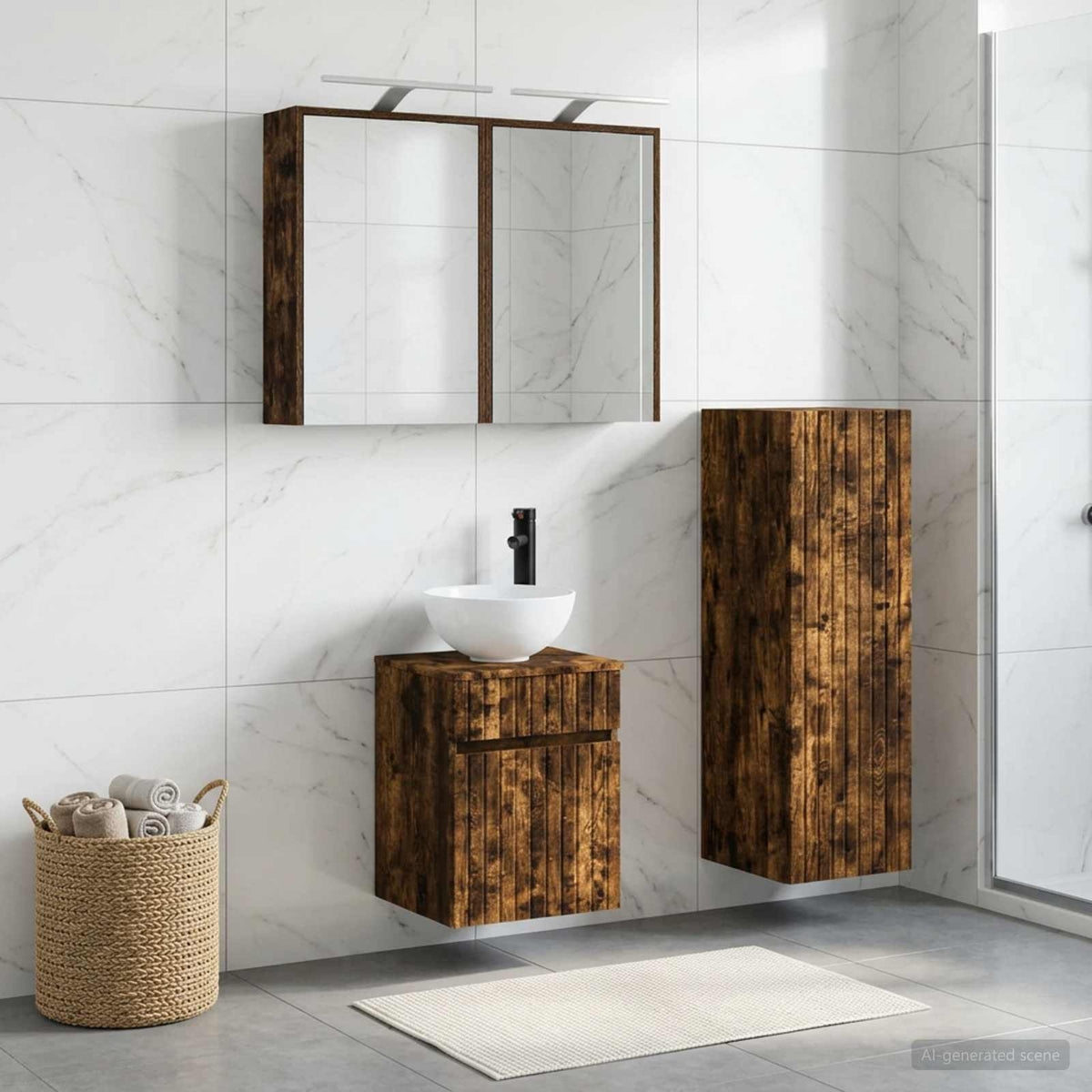Badkamermeubelset 4 st Gerookt eiken Bewerkt hout en glas is nu te koop bij PeponiXL, paradijselijk wonen!