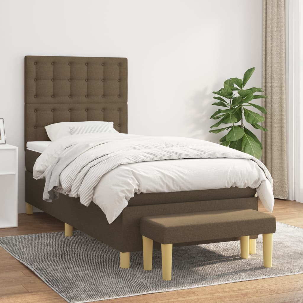 Boxspring met matras stof donkerbruin 90x190 cm is nu te koop bij PeponiXL, paradijselijk wonen!