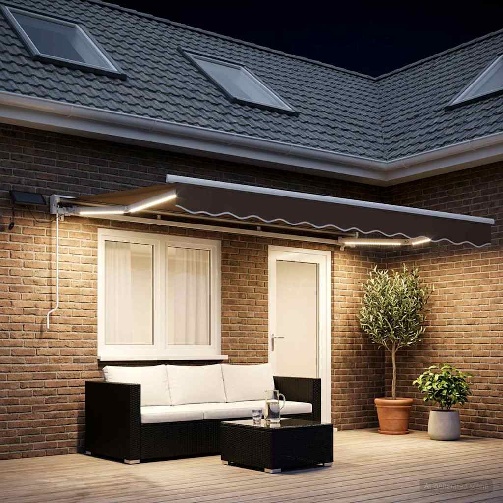 Handmatige Luifelhouder met LED's Taupe 4 x 2 m is nu te koop bij PeponiXL, paradijselijk wonen!