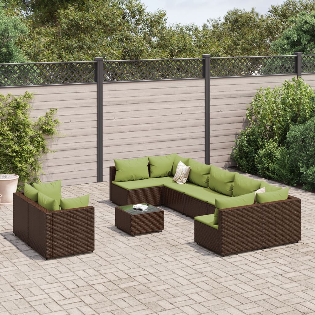 10-delige Loungeset met kussens poly rattan bruin is nu te koop bij PeponiXL, paradijselijk wonen!