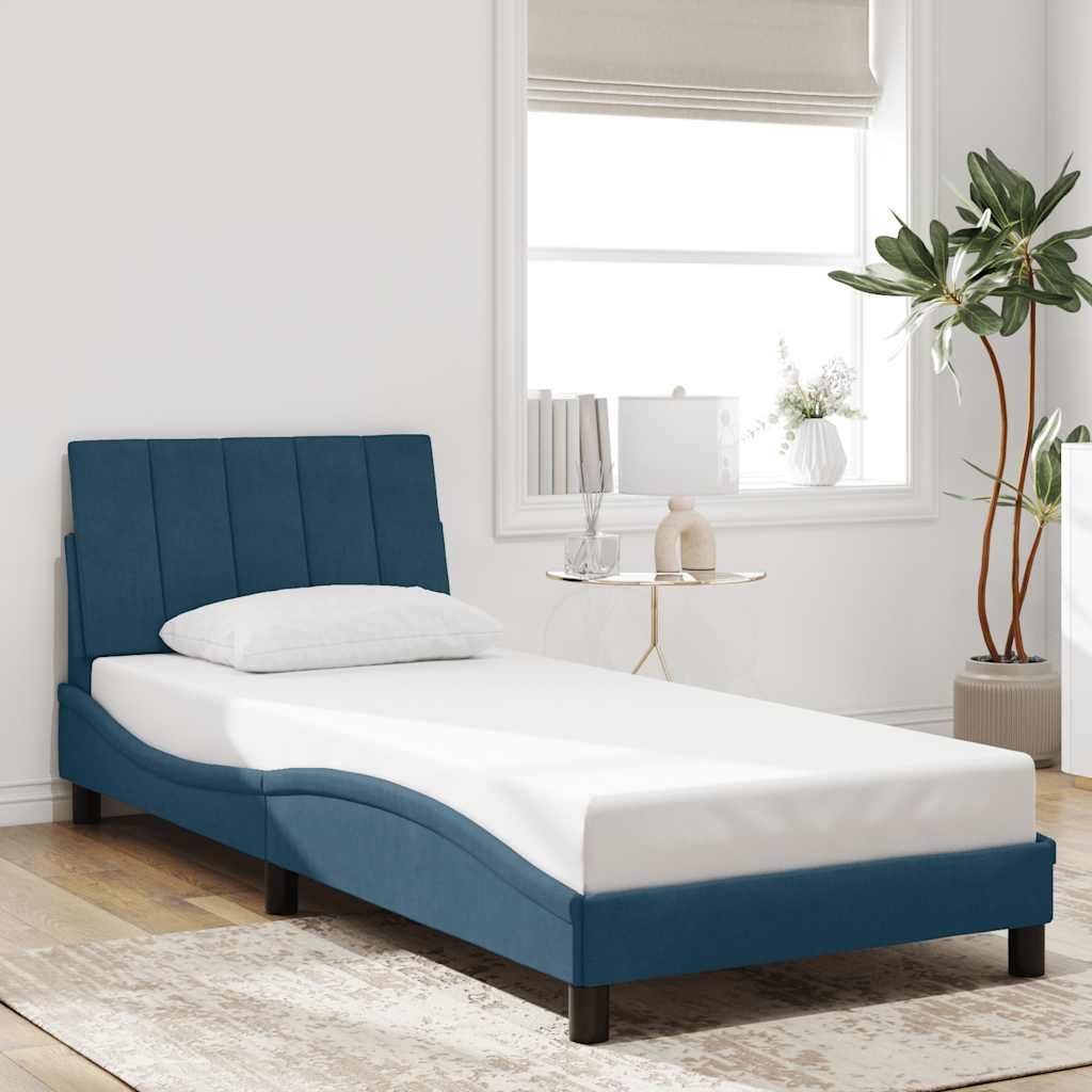 Bedframe zonder matras "Hanko" fluweel blauw 90x190 cm is nu te koop bij PeponiXL, paradijselijk wonen!