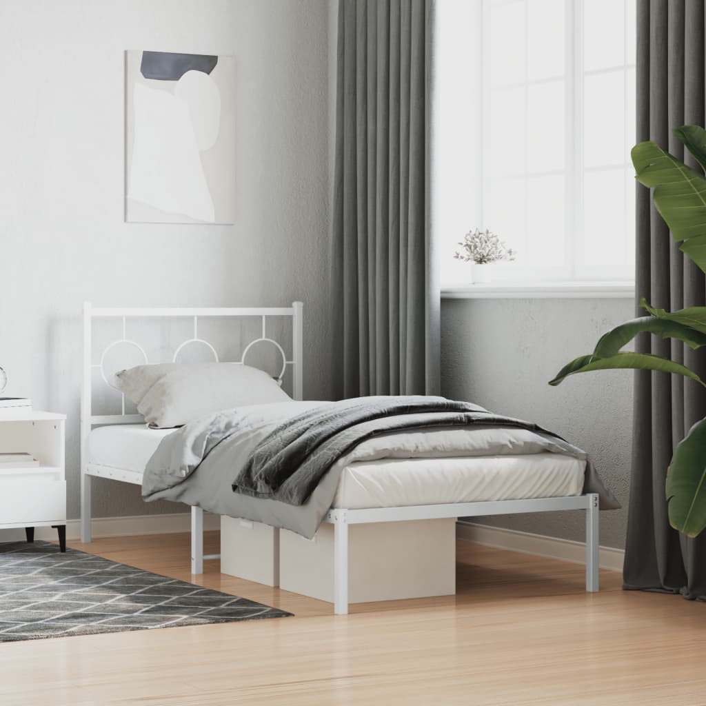 Bedframe met hoofdbord metaal wit 90x190 cm is nu te koop bij PeponiXL, paradijselijk wonen!