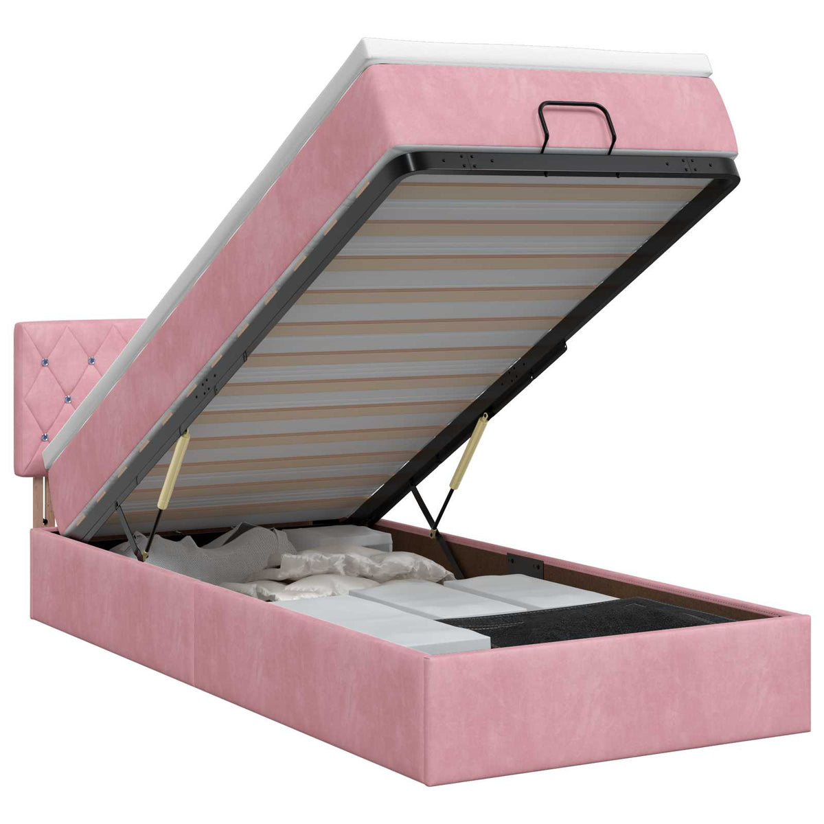 Ottoman bed met matras met hoofdeinde Roze 90 x 190 cm Fluweel is nu te koop bij PeponiXL, paradijselijk wonen!
