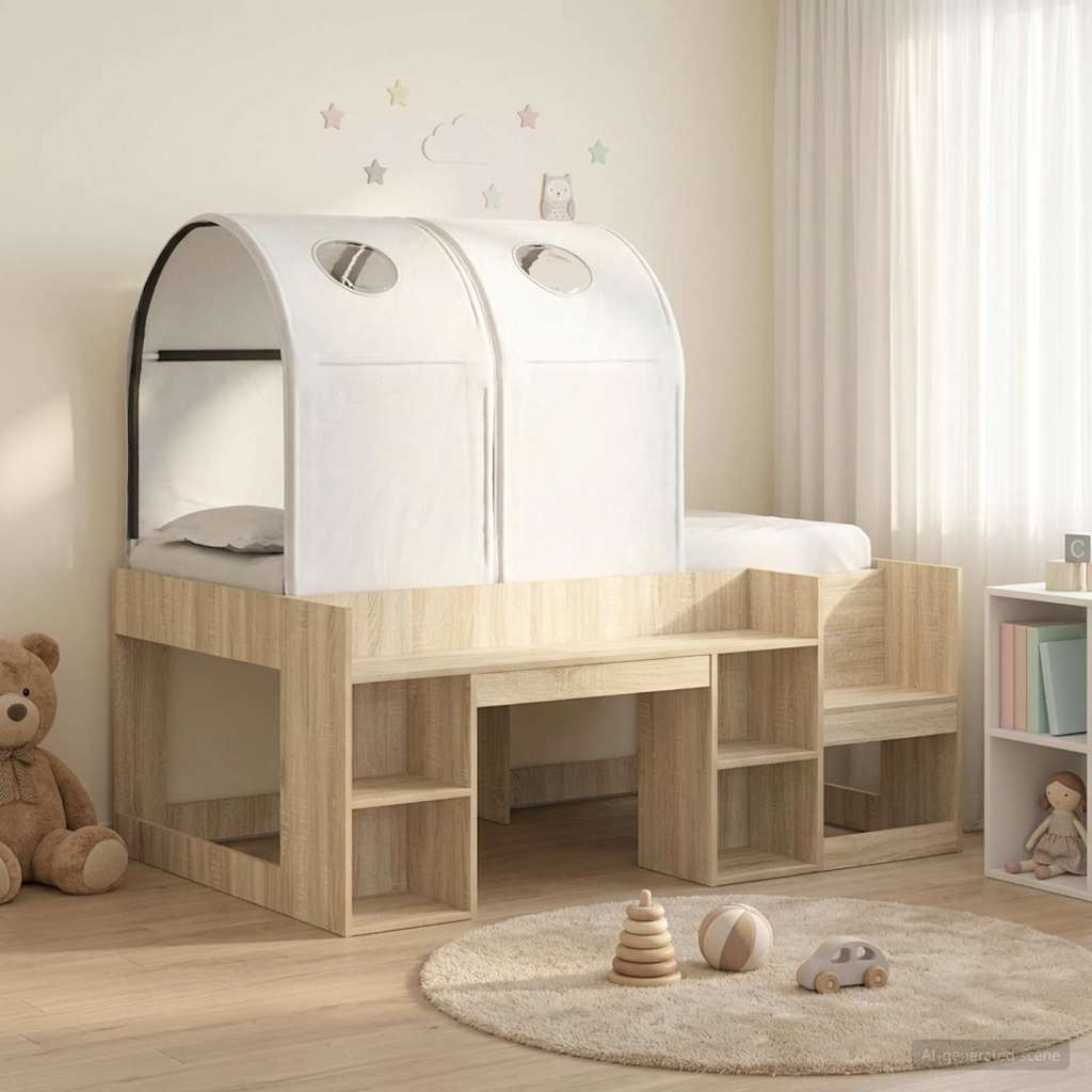 Bed met Tunnel met plank 3 st Sonoma eiken en wit Bewerkt hout is nu te koop bij PeponiXL, paradijselijk wonen!