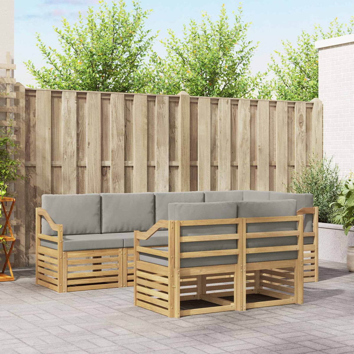 Buiten bankenset 7 pcs Wit en Lichtgrijs 245 x 126,5 x 73 cm is nu te koop bij PeponiXL, paradijselijk wonen!