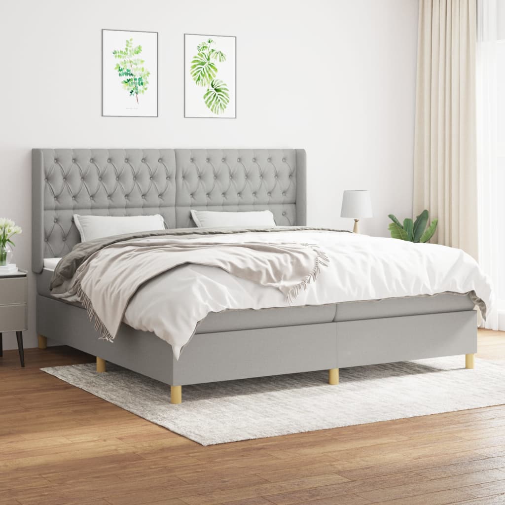 Boxspring met matras stof lichtgrijs 200x200 cm is nu te koop bij PeponiXL, paradijselijk wonen!