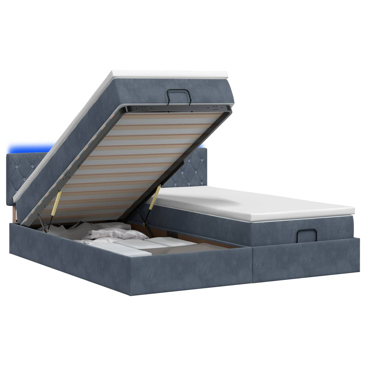 Ottoman Bed met Matrassen en LED Donkergrijs 160 x 200 cm is nu te koop bij PeponiXL, paradijselijk wonen!