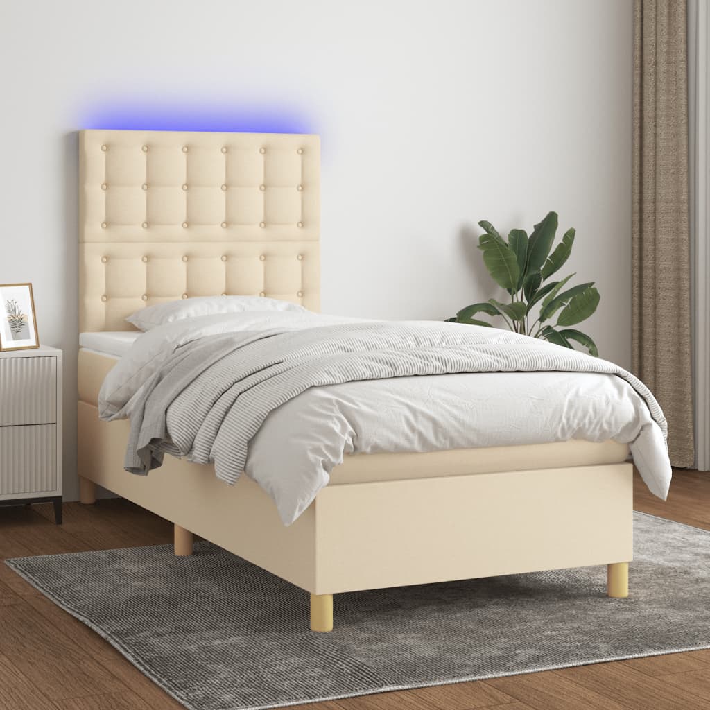 Boxspring met matras en LED stof crèmekleurig 100x200 cm is nu te koop bij PeponiXL, paradijselijk wonen!