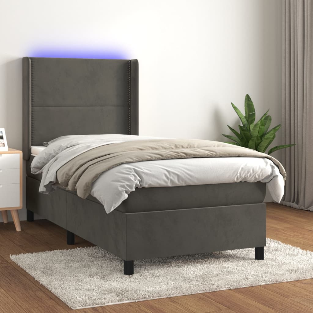 Boxspring met matras en LED fluweel donkergrijs 90x190 cm is nu te koop bij PeponiXL, paradijselijk wonen!