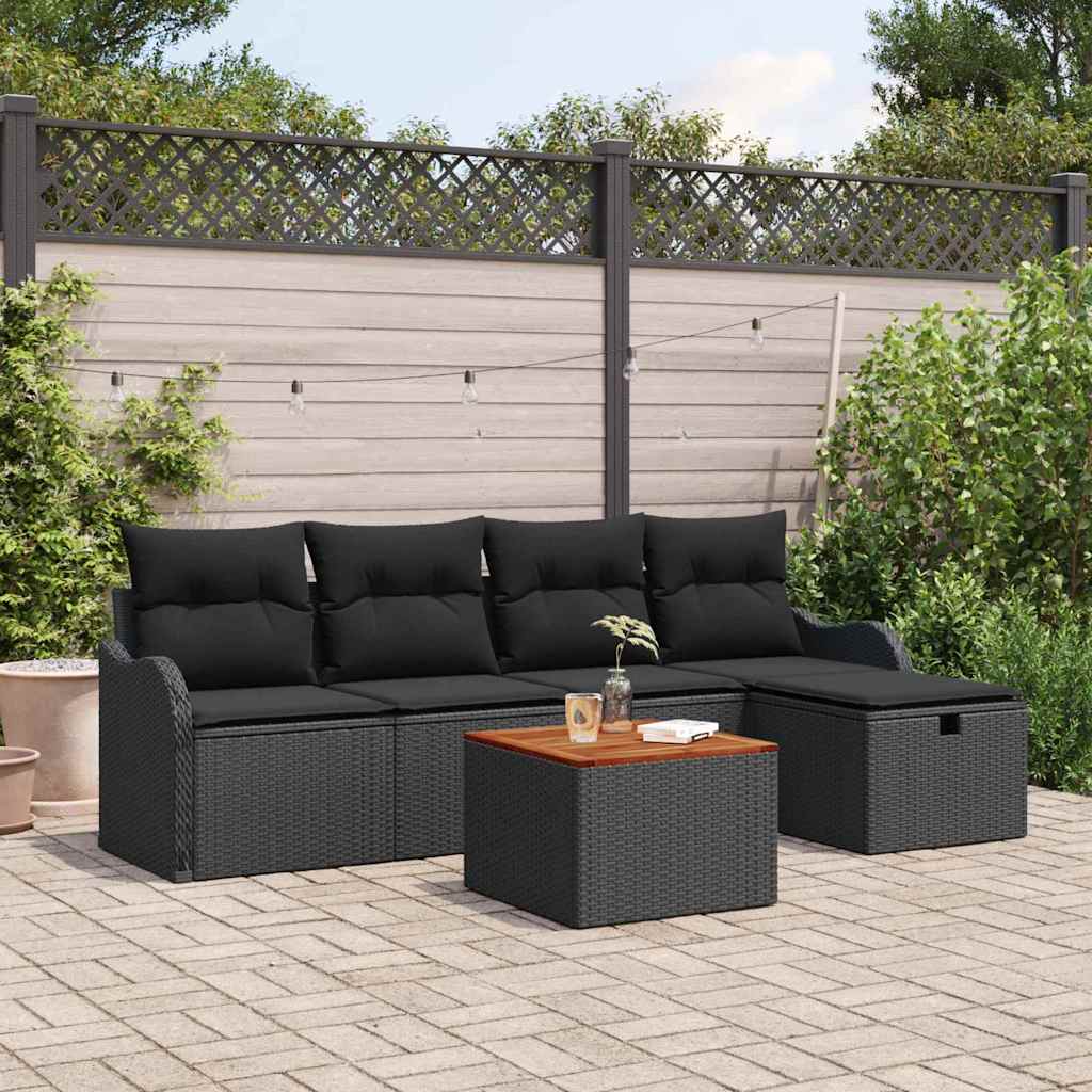 Tuinbankenset met kussen met opslag 6 pcs Zwart poly rattan is nu te koop bij PeponiXL, paradijselijk wonen!