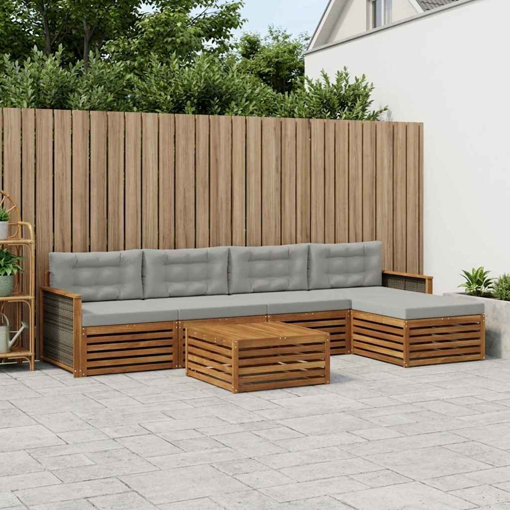 Buiten bankenset met kussen 6 pcs Naturel en lichtgrijs is nu te koop bij PeponiXL, paradijselijk wonen!