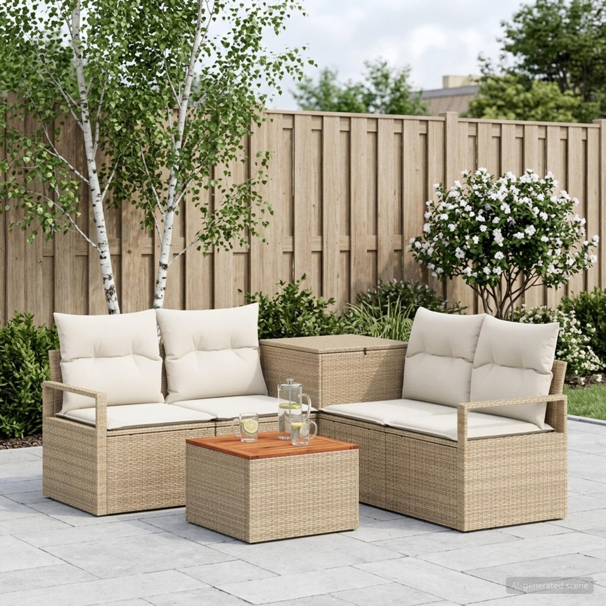 Bankstel 6 st Beige en Crème Wit Poly Rattan en Staal is nu te koop bij PeponiXL, paradijselijk wonen!