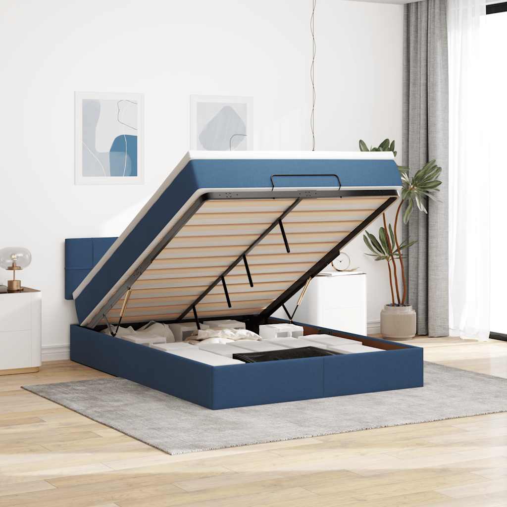 Bed poef met matras en LED's stof 140x190 cm blauw is nu te koop bij PeponiXL, paradijselijk wonen!